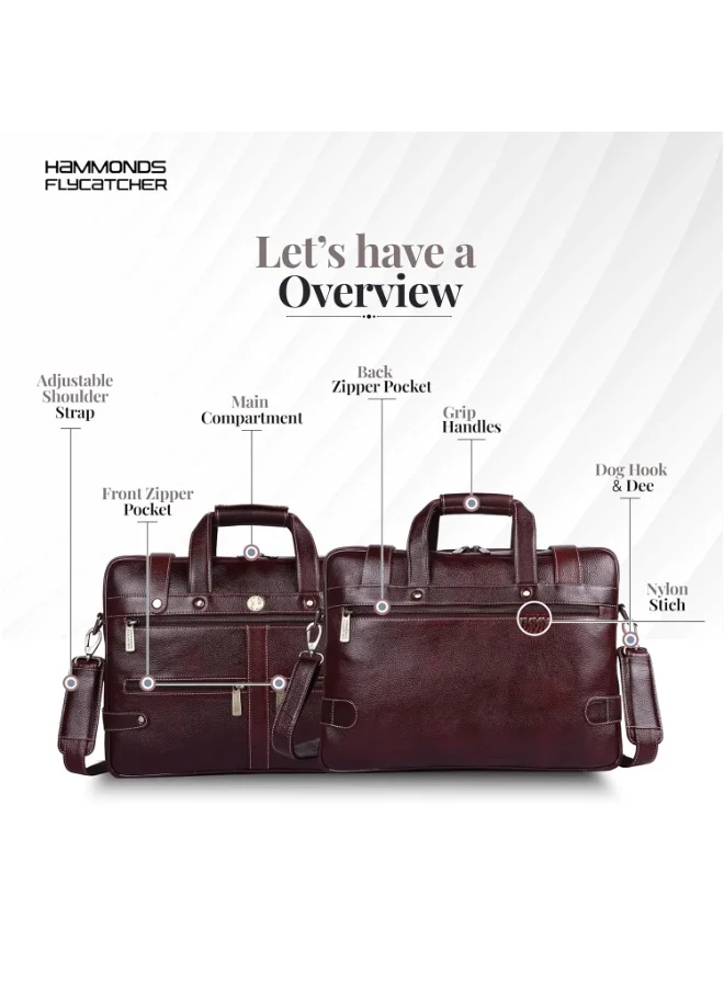 Hammonds Flycatcher  Genuine Leather Office Bag for Men, Laptop Bag For Men with Padded Laptop Sleeve, Fits 15.6" Laptop, Adjustable Strap-LB110BR 16  | Best Price UAE